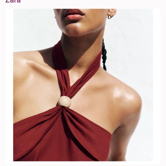 Zara NWT linen blend halter midi dress red 3379/723 - Picture 10 of 12